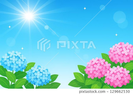 六月：繡球花、藍天、太陽 129662530