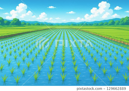 稻田，插秧後，插秧，五月，六月 129662889