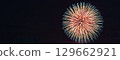 The contrast between the large fireworks blooming in the night sky and the black background 129662921
