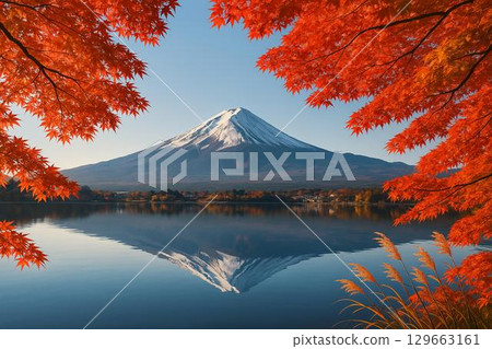 富士山、秋葉、湖泊 129663161