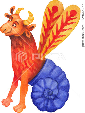 Watercolor illustration of an unknown bestiary creature 129663266