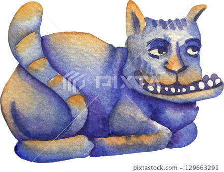 Watercolor illustration of a a whimsical medieval cat 129663291