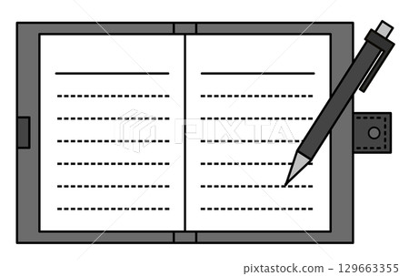 Illustration of stationery for writing notes in a diary or notebook with a pen or mechanical pencil Illustration of stationery for writing notes in a diary or notebook with a pen or mechanical pencil 129663355
