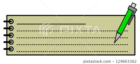 Illustration of stationery for writing notes in a diary or notebook with a pen or mechanical pencil 129663362