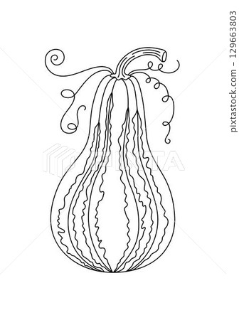 Pumpkin outline simple hand drawn vector illustration, doodle vegetable for seasonal autumn, fall holidays celebration design, healthy vegetarian diet ingredient, Thanksgiving, Halloween clipart 129663803