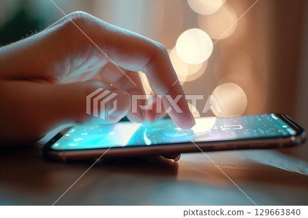 Fingertips touching the screen of a smartphone 129663840