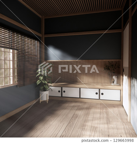 Cool colors give a feeling of coolness and calmness. Japanese traditional room, Mock up empty room and decoration room japan style.3D rendering 129663998