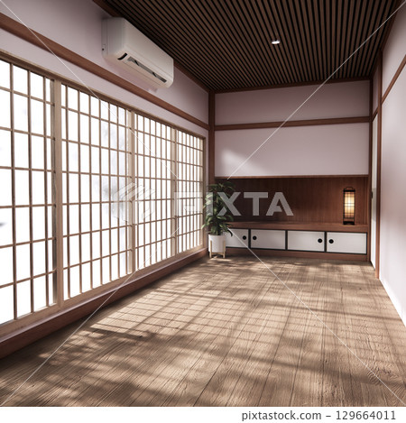 Pink sakura room interior cleaning room with decoration Japanese style. 3D rendering 129664011
