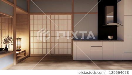 Kitchen room japanese style.3D rendering Kitchen room japanese style.3D rendering 129664028