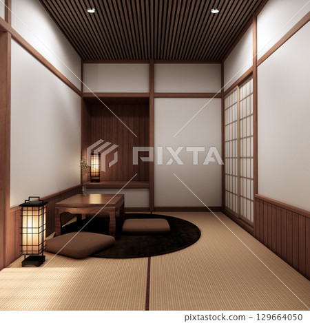 Chabudai japan traditional low table and decoration on minimal Japandi room japan style.3D rendering 129664050