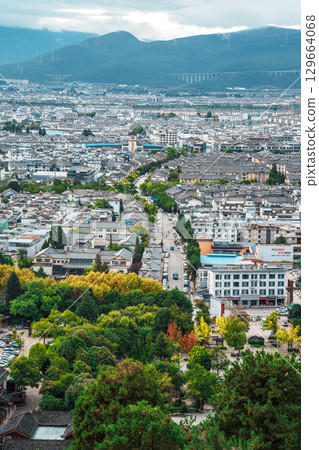 Panoramic View of Lijiang City from Lion Hill, Yunnan Panoramic View of Lijiang City from Lion Hill, Yunnan 129664068