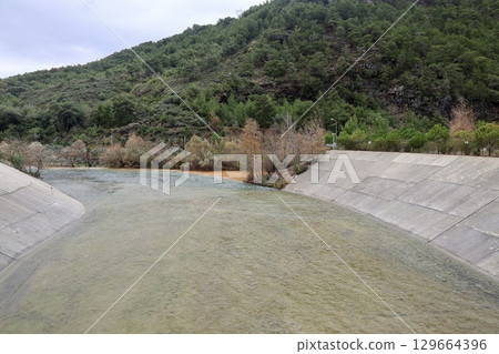 Confluence contrasting rivers. confluence of river unusual nature amazing lands autumn. High quality photo 129664396