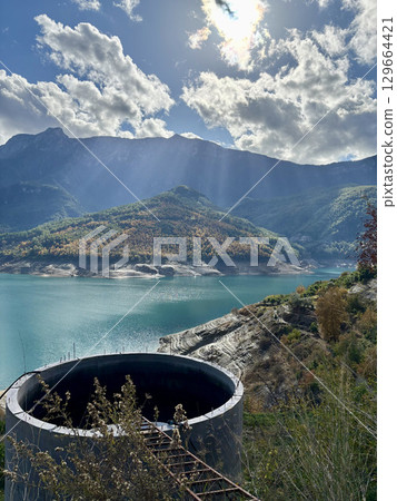 Turquoise River Gorge bridge drone view  129664421