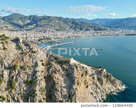 fortress on rocks on the seashore architecture nature resort. High quality FullHD footage 129664480