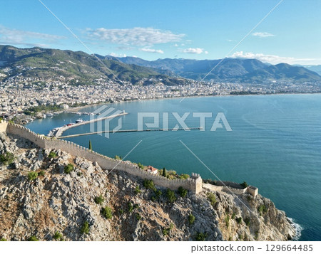 fortress on rocks on the seashore architecture nature resort. High quality FullHD footage 129664485