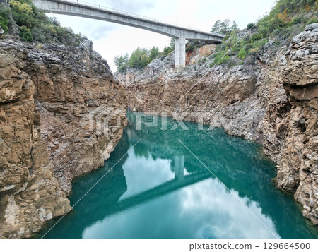 Turquoise River Gorge bridge drone view  129664500