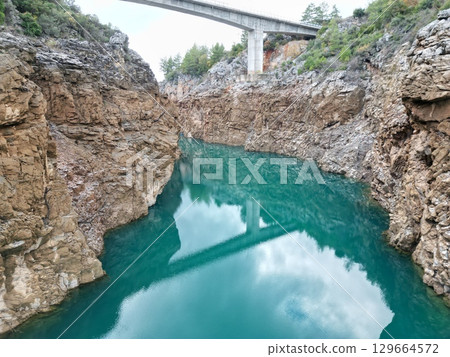 Turquoise River Gorge bridge drone view  129664572