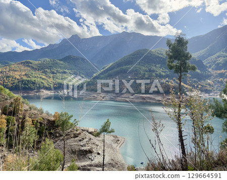 Turquoise River Gorge bridge drone view  129664591