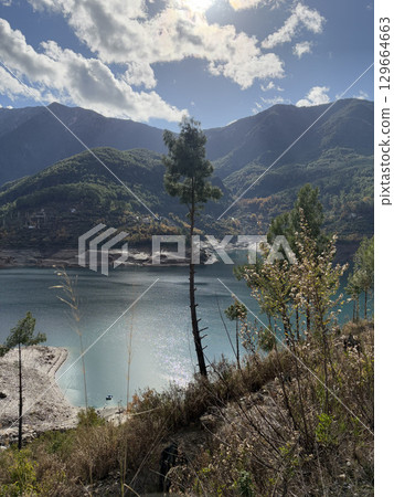 Turquoise River Gorge bridge drone view  129664663