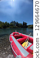 Red inflatable raft. High quality photo 129664670