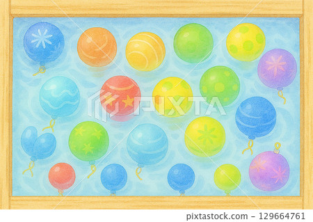 Water balloons floating in a yo-yo fishing tank Water balloons floating in a yo-yo fishing tank 129664761
