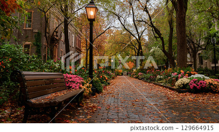 A peaceful autumn park in the city 129664915