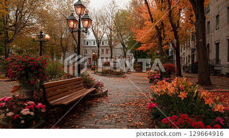 秋日黃昏時分在公園散步 秋日黃昏時分在公園散步 129664916