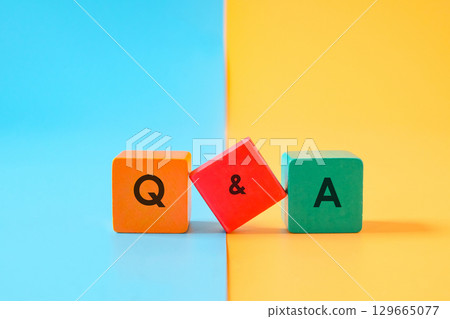 Wooden cube with Q and A text on background,Q and A concept. 129665077
