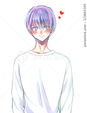 Man in love t-shirt, white, long sleeves, smiling, upper body Man in love t-shirt, white, long sleeves, smiling, upper body 129665305