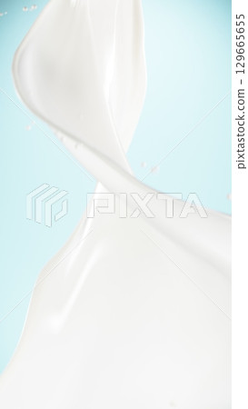 Realistic Shot of a Beauty Cream or Milky Splash. White lotion, Moisturizer, Skin Care Cosmetic Product Smear Background. 129665655