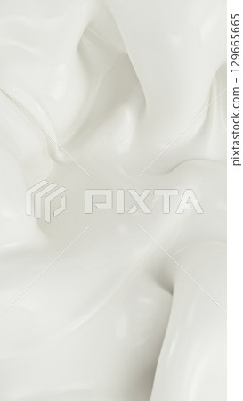 Realistic Shot of a Beauty Cream or Milky Texture. White lotion, Moisturizer, Skin Care Cosmetic Product Smear Background. 129665665