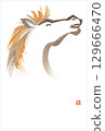 馬年水彩馬頭新年賀卡模板（無文字） 129666470
