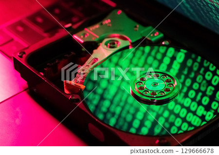 On the hard disk, the binary code is displayed in green numbers On the hard disk, the binary code is displayed in green numbers 129666678