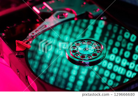 On the hard disk, the binary code is displayed in green numbers On the hard disk, the binary code is displayed in green numbers 129666680