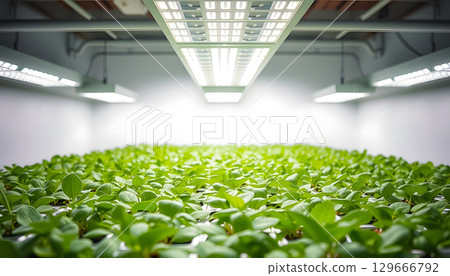 Indoor plants thrive under bright LED lights, showcasing vibrant green leaves Indoor plants thrive under bright LED lights, showcasing vibrant green leaves 129666792