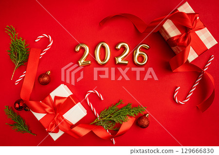 Christmas and Happy New background 129666830