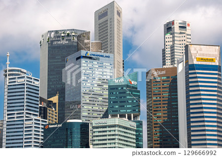 Singapore: Downtown Core skyscrapers against the blue sky 129666992