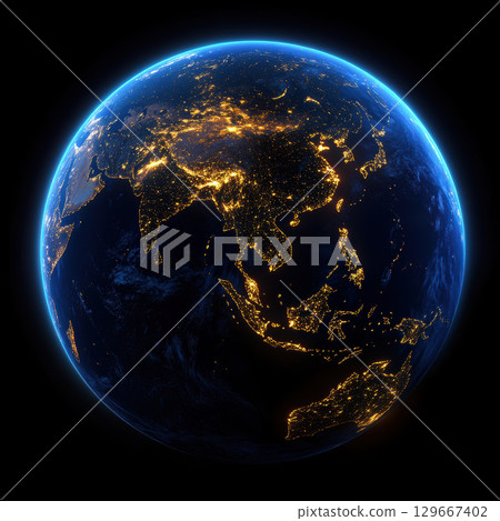 aerial view earth night continents oceans aerial view earth night continents oceans 129667402