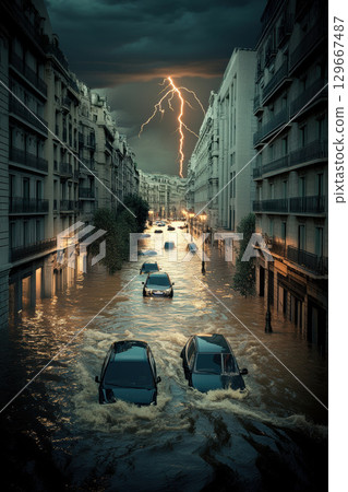 portrayal street dawn scene streetlights light portrayal street dawn scene streetlights light 129667487