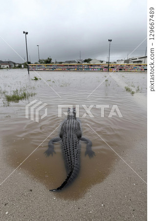 aerial view alligator water sandy school 129667489