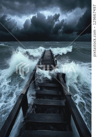 photograph pier waters sky clouds water photograph pier waters sky clouds water 129667497