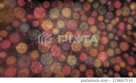 A fantastic background of a night sky filled with colorful fireworks 129667514