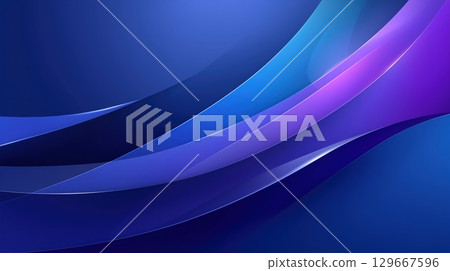 Smooth abstract background with flowing blue and purple curved lines on a dark gradient backdrop 129667596