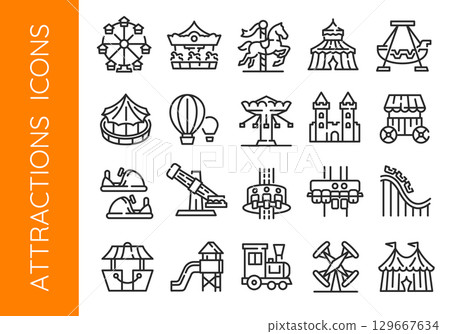 Attractions Icons Set 129667634