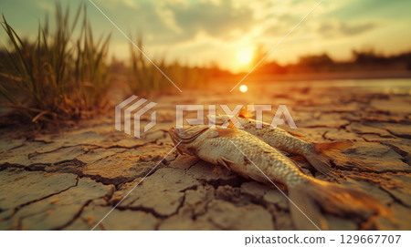 fish earth surface sunset closeup shot 129667707