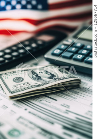 dollar bills flag background tax form 129667714