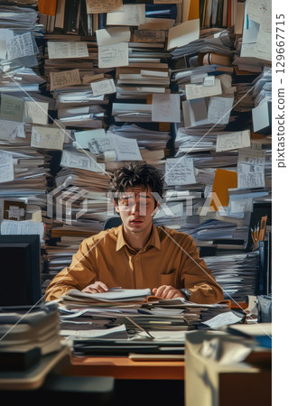 portrayal man office papers documents plethora portrayal man office papers documents plethora 129667715
