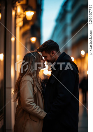 paris man woman share tender moment 129667752