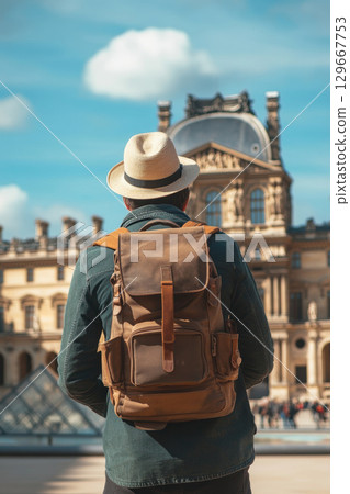 paris man hat architecture backpack museum 129667753