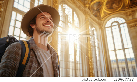 paris man hat architecture sunlight windows 129667758